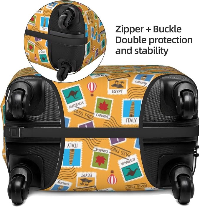 World Map & Stamps Print Elastic Luggage Cover, Suitcase Protector - Image 4
