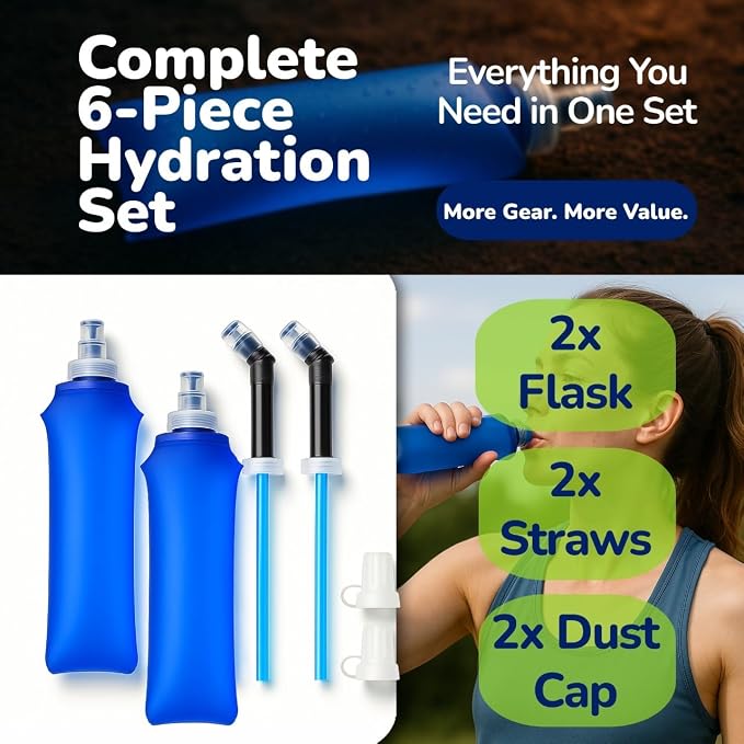 TPU Soft Flask 500ml with Straw & Cap, 2 Pack Collapsible Sports Water Bottles - Image 7