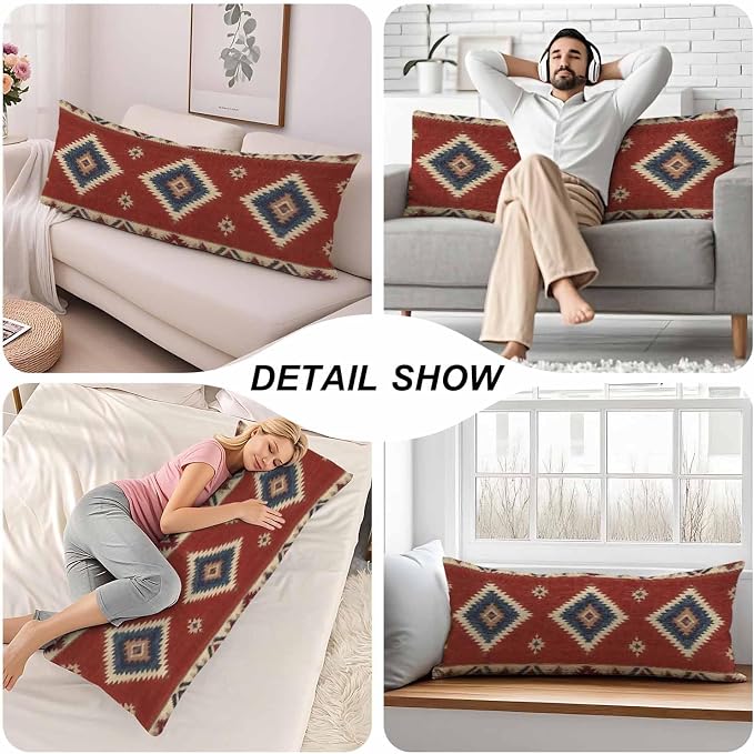 Decorative Body Pillow Covers 20x54inch Ethnic Red, Southwest Native American - Image 5