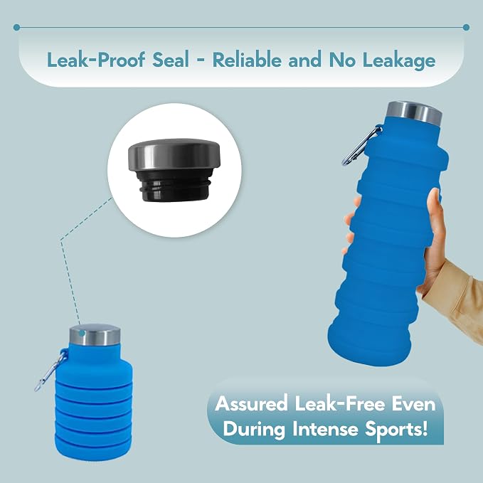 Collapsible Water Bottles 17oz, Odorless BPA-Free Silicone, Leak-Proof Foldable - Image 4
