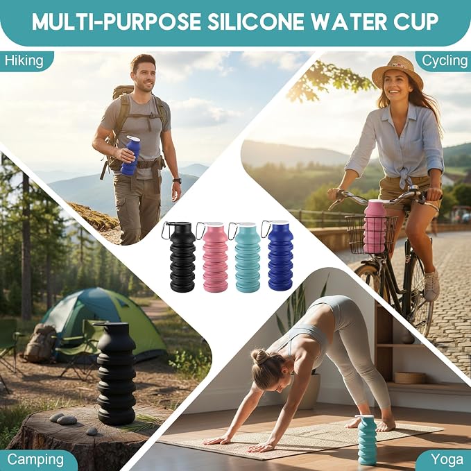 LemonRoad 4 Pcs 20 oz Portable Collapsible Water Bottles Reusable Silicone - Image 6