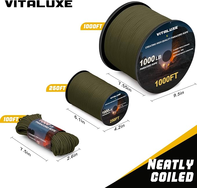 1000lb Paracord Rope, 4mm 12 Triple Strands Paracord, Heavy Duty Tactical - Image 7