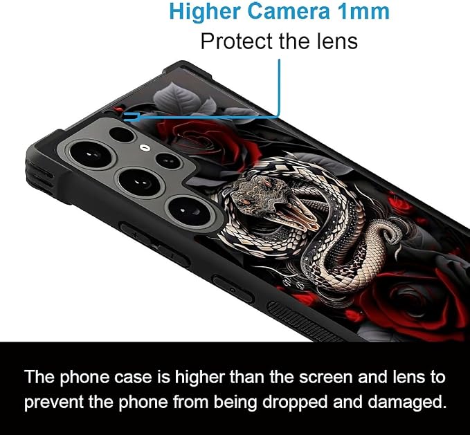 for Samsung Galaxy S24 Ultra Case, Entwined Rose Snake Pattern Graphic Design - Image 3