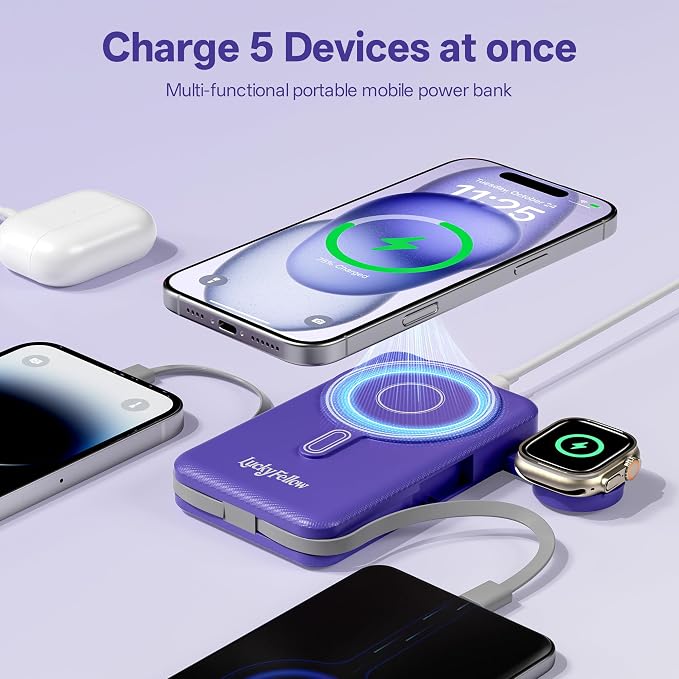 Magnetic Portable Charger Built-in Cables, 10000mAh Fast Charging Wireless - Image 7