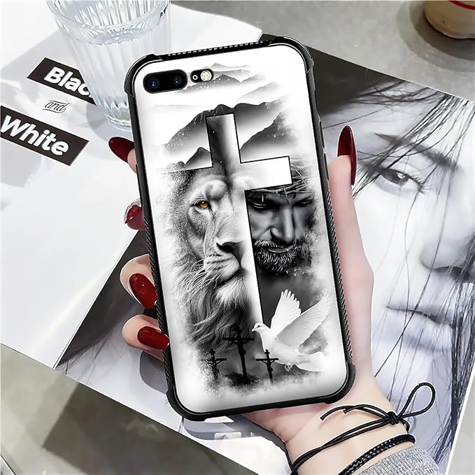 Case for iPhone 7 Plus/8 Plus, Lion Cross Jesus Christ Dove Pattern, Soft - Image 7