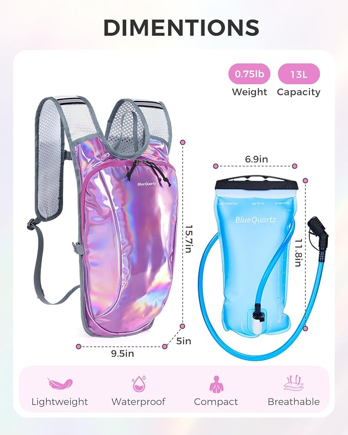 Blue Quartz Rave Hydration Backpack, Reflective Hiking Pack - Image 8
