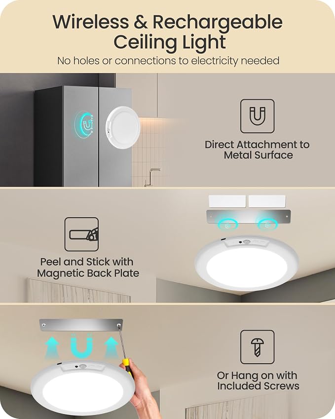 4 Pack Rechargeable Motion Sensor Ceiling Lights - Image 2