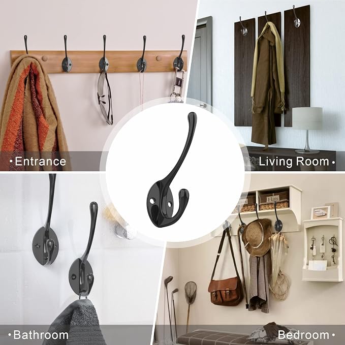 Heavy-Duty Metal Coat Hooks for Wall, Double Robe Hooks for Coat - Image 2