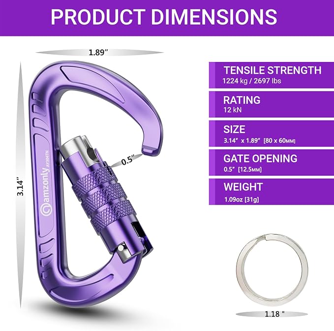3inch Auto Locking Carabiner Clips Heavy Duty, 12KN /2697lbs Lightweight - Image 2