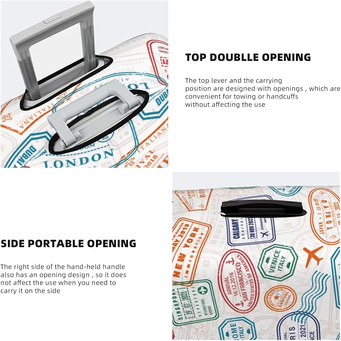 Luggage Cover with World City Stamps & Airplane Pattern, Suitcase Protector - Image 5