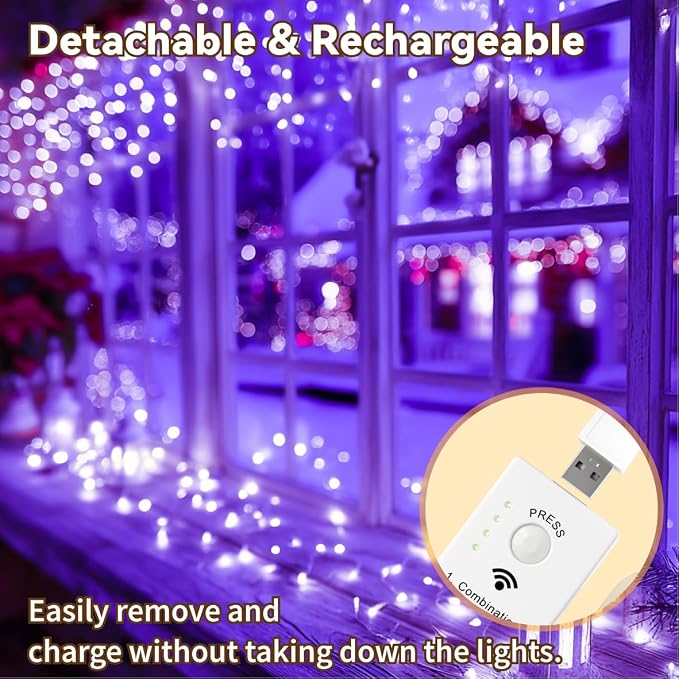 HXWEIYE Rechargeable Fairy Lights Battery Operated, DIY Timer & 8 Modes - Image 5
