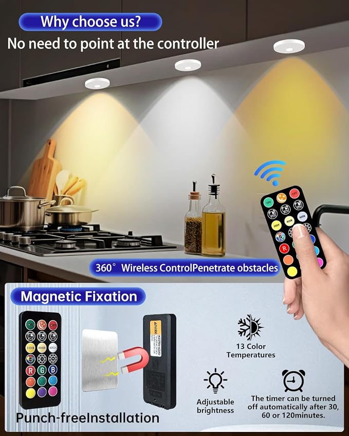Puck Lights with Remote, 2000mAH Battery Operated, Rechargeable Shelf Light - Image 4