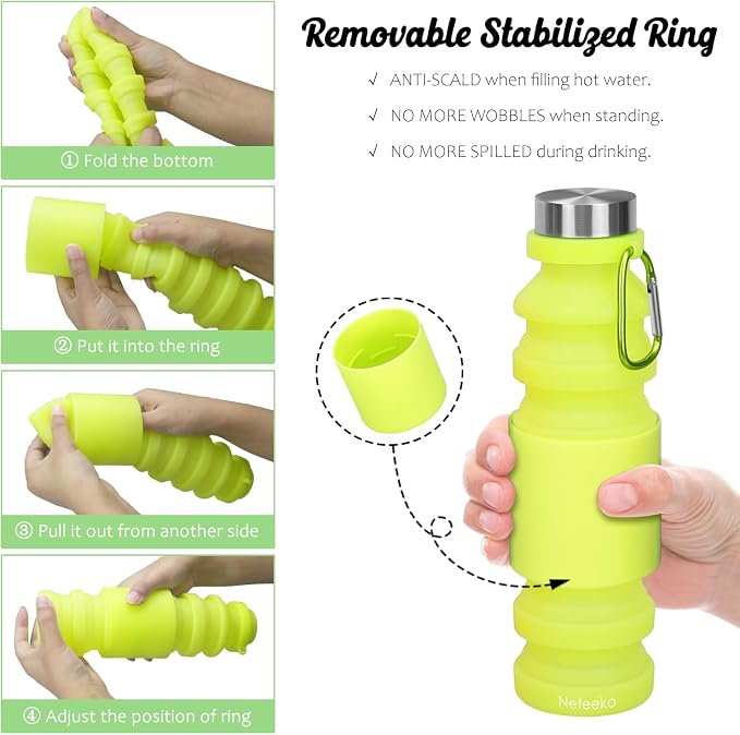 Nefeeko Collapsible Water Bottle, Reuseable BPA Free Silicone Foldable Water - Image 5