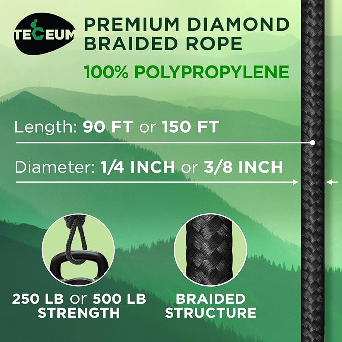 TECEUM Rope – 1/4” & 3/8” – 90 FT | 150 FT – Strong All-Purpose Utility Rope – - Image 2