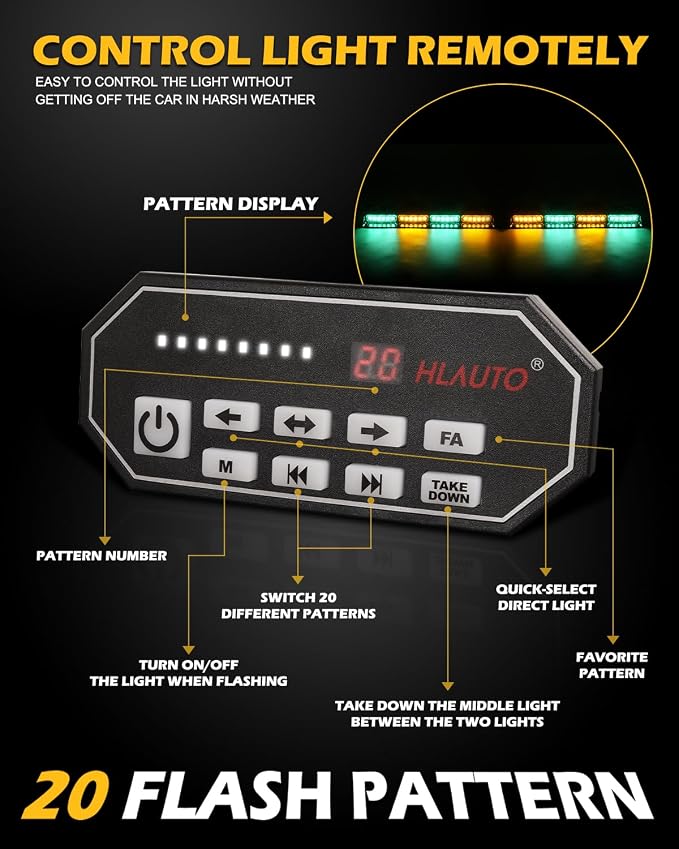 HLauto 604N Emergency Dash Strobe Lights: 2x16.8 inch Green Amber Security - Image 5