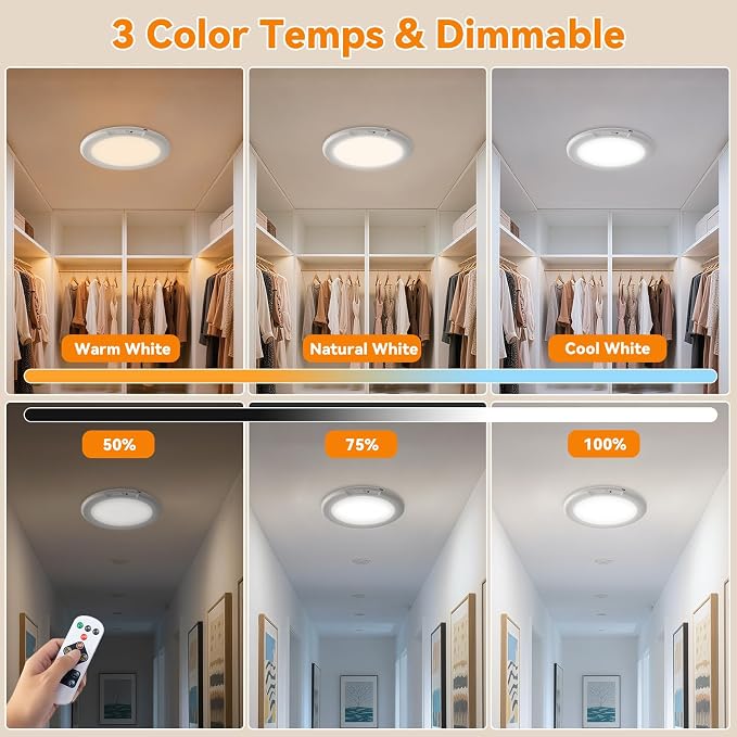 KYEKIO Rechargeable Ceiling Light 2Pack, 3 Color Magnetic Shower Lights - Image 6