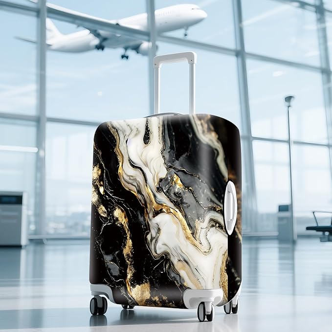 ANNA QUEEN Black White Gold Marble Luggage Cover- Stretchable, Water Resistant - Image 9