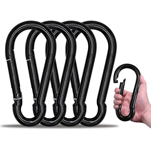 Large Carabiner Clip Hook, 7 inch 4 pcs Black Heavy Duty Spring Snap Hook Key by KINLINK