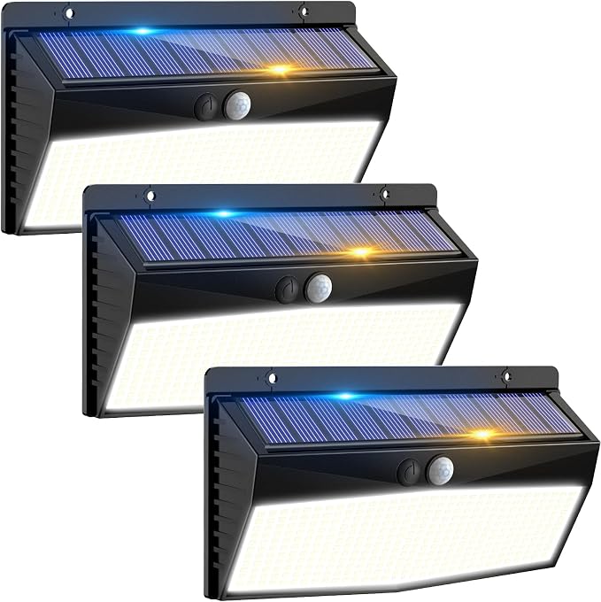 3 Pack 368 LED Solar Lights Outdoor Motion Sensor, Solar Fence Light by Peasur