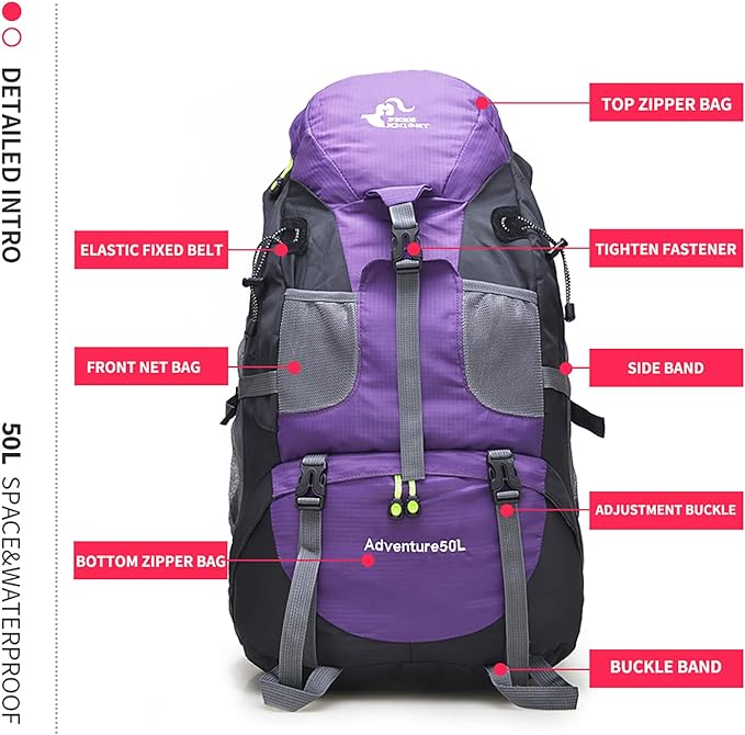 Bseash 50L Hiking Backpack, Water Resistant Lightweight Outdoor Sport Daypack - Image 5