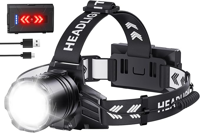 Super Bright Headlamp Rechargeable 99000 Lumens, 7 Modes Head Lamp, Zoomable by HeadlampRechargeable