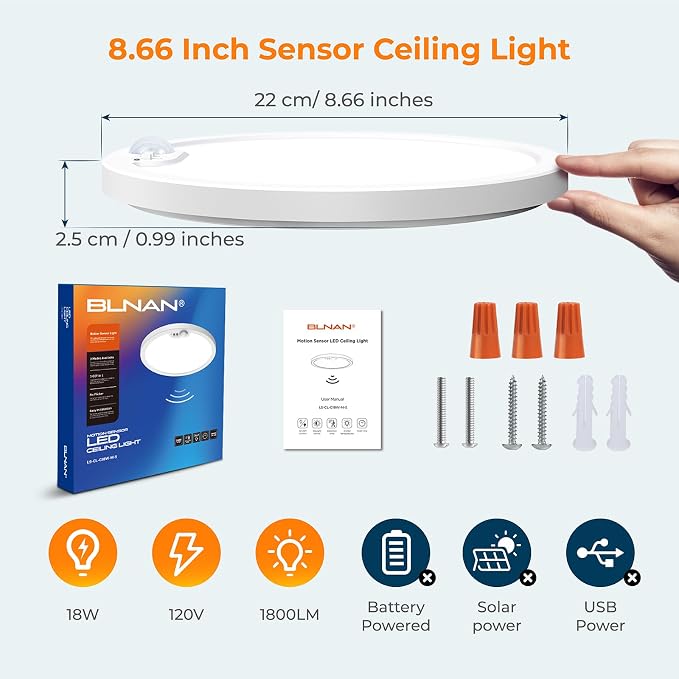 BLNAN Motion Sensor Ceiling Light Wired, 8.7 Inch 3000K 4000K 5000K Selectable - Image 7
