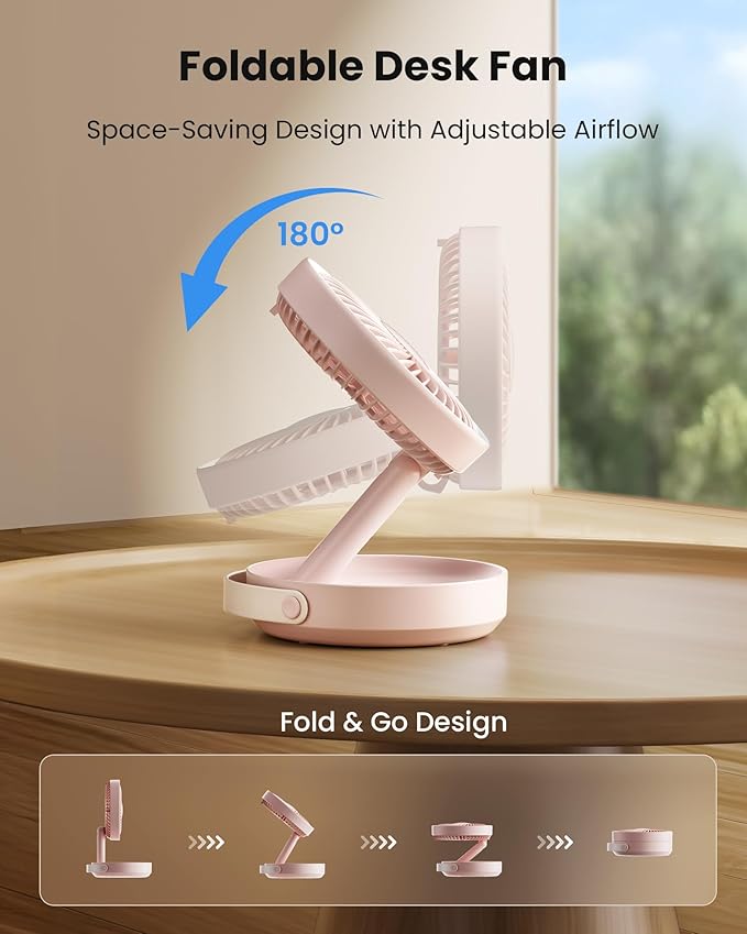 Gaiatop Foldable Small Desk Fan, 6000mAh Battery Powered Portable Fan - Image 2