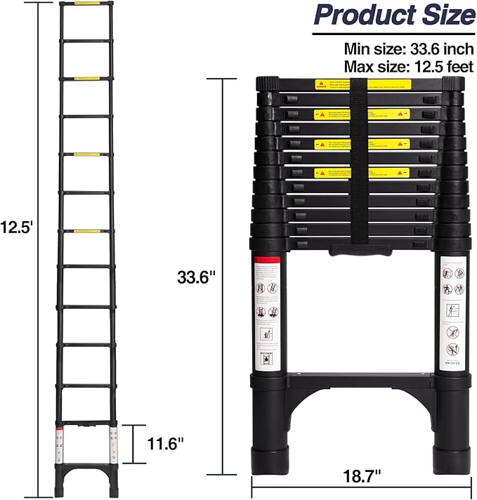BOCOM 12.5 FT Aluminum Telescoping Ladder, Lightweight Multi-Purpose - Image 5