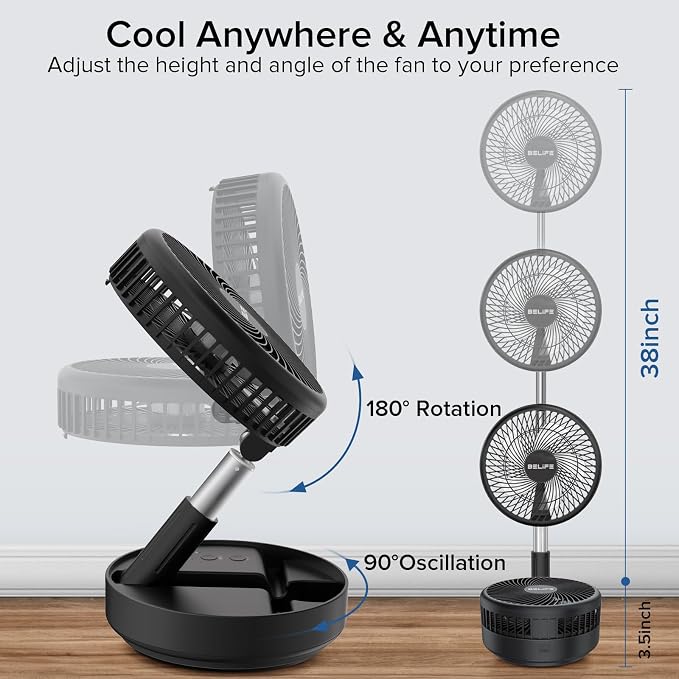 Belife X8 Portable Fan, 7200mAh Battery Powered Rechargeable, Oscillating USB - Image 6