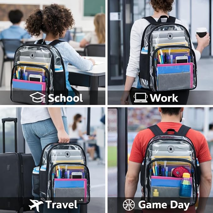 K-Cliffs Large Transparent Backpack Clear Heavy Duty School Bag Durable Student - Image 6