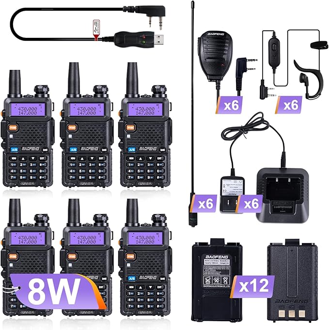 BaoFeng Radio UV-5R 8W Ham Radio 144-148Mhz/420-450Mhz + 1pcs TIDRADIO Driver by BAOFENG