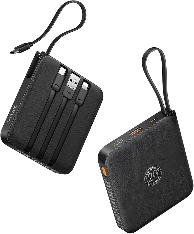 VRURC Portable Charger with Built-in Cable, 10000mAh 22.5W Fast Charging USB C by Home