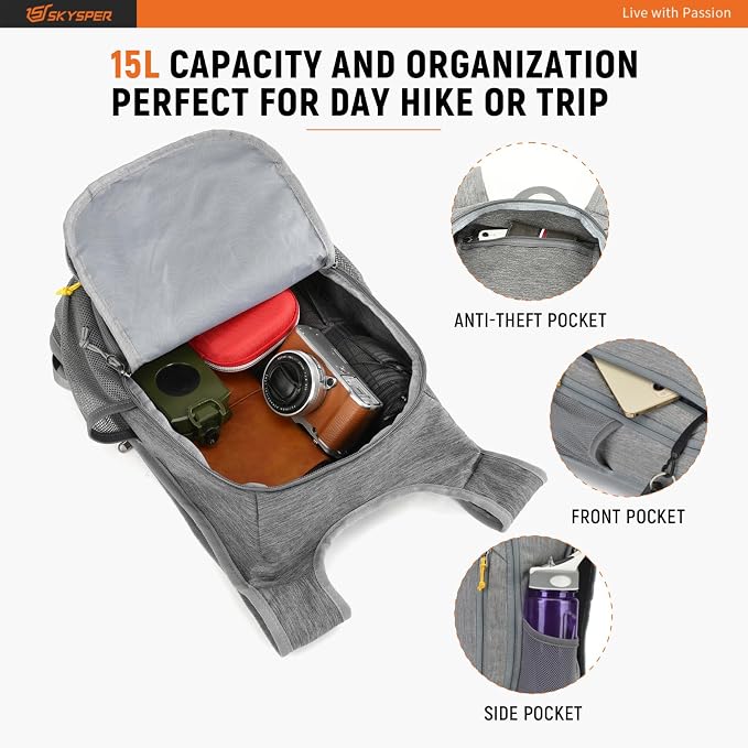 SKYSPER Small Daypack 10L/15L/20L Hiking Backpack Packable Lightweight Travel - Image 3