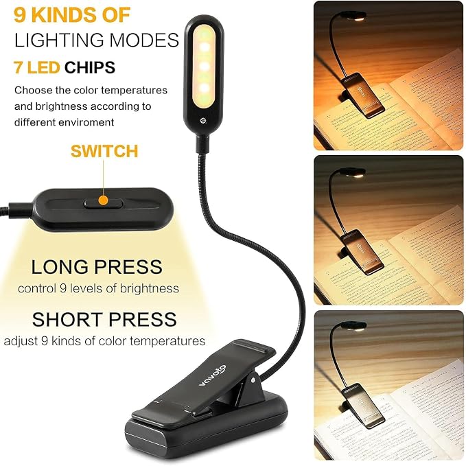 VAVOFO Clip On Rechargeable Reading Light, 7 LEDs - Image 3