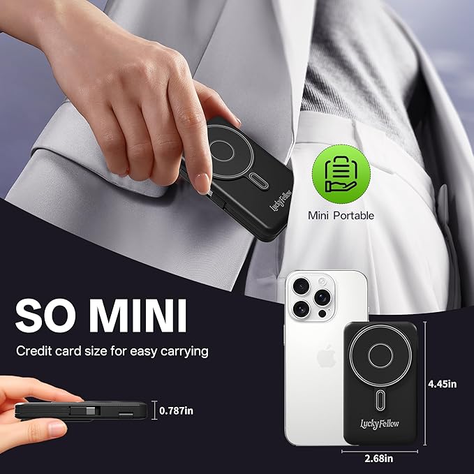 Magnetic Portable Charger Built-in Cables, 10000mAh Fast Charging Wireless - Image 4
