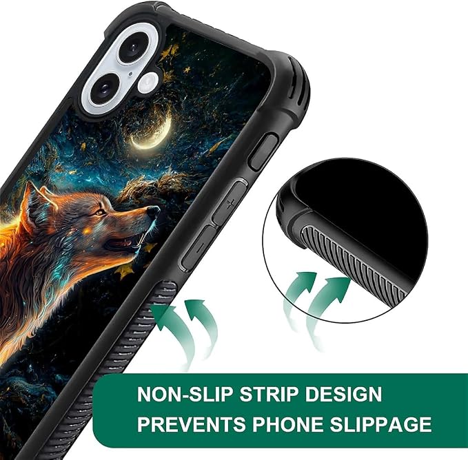for iPhone 16 Case, Star Cave Hungry Wolf Pattern Graphic Design Girl Boy Soft - Image 7