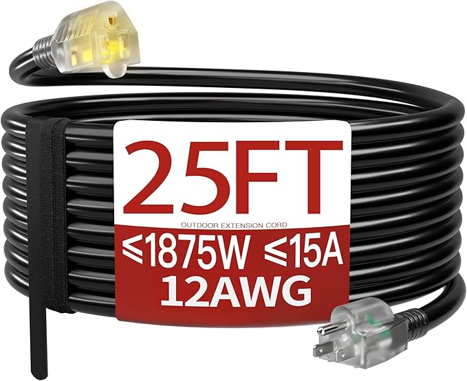 25 FT 12 Gauge Extension Cord Outdoor, Heavy Duty Weatherproof & Flame by Skrizcable
