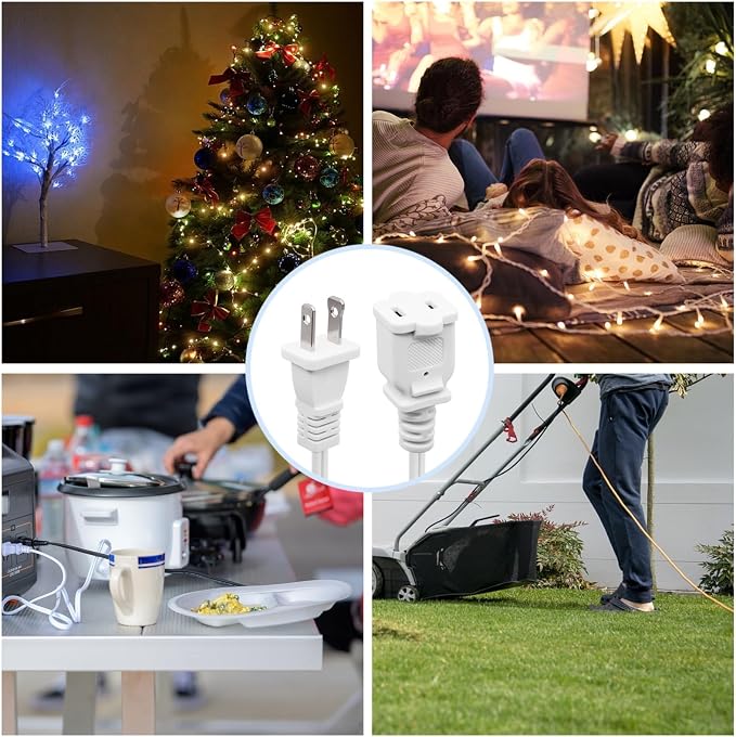 10FT 2 Prong Indoor Extension Cord, Thin White Extension Cords Male/Female - Image 6