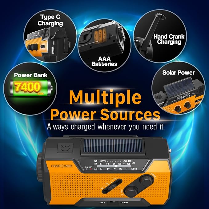 FosPower NOAA Emergency Weather Radio A1 7400mWh Portable Power Bank, - Image 2