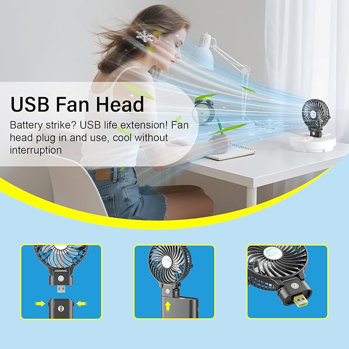 HandFan 10400mAh Handheld Fan Rechargeable, 40Hrs Long-Lasted Hand Fan - Image 5