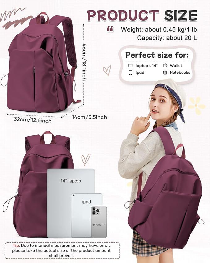 SEAFEW Red School Backpack for Girls Boys, Small Waterproof Bookbag for Women - Image 3