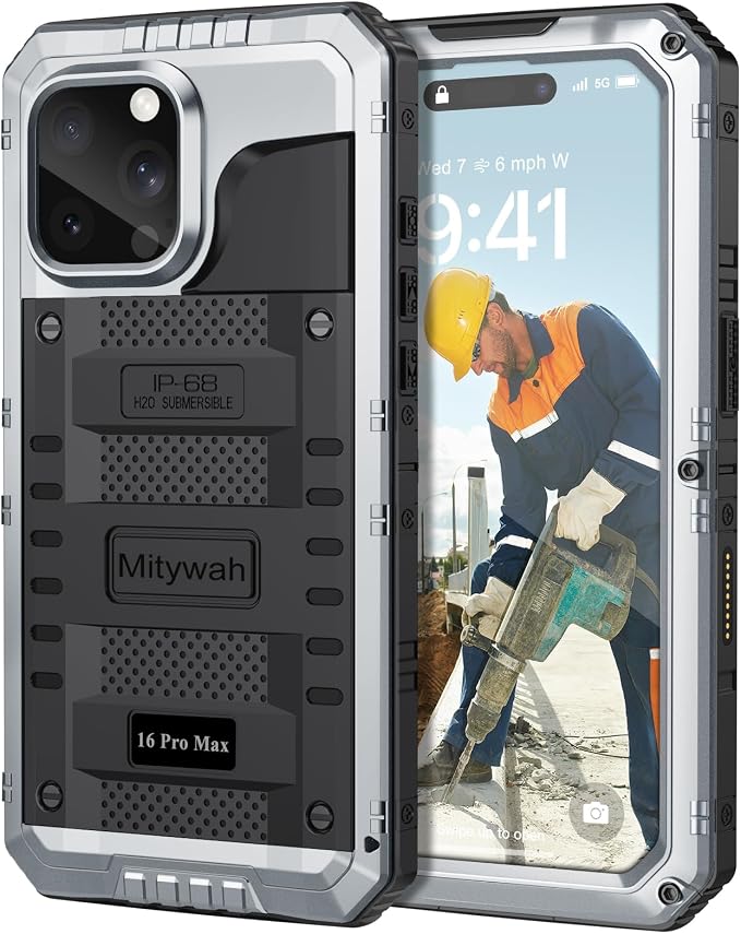 Mitywah Waterproof Case for iPhone 16 Pro Max, Heavy Duty Metal Cover by Mitywah
