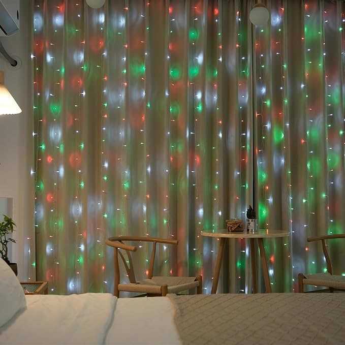 JMEXSUSS 300LED Red White and Green Christmas Curtain Lights - Image 8