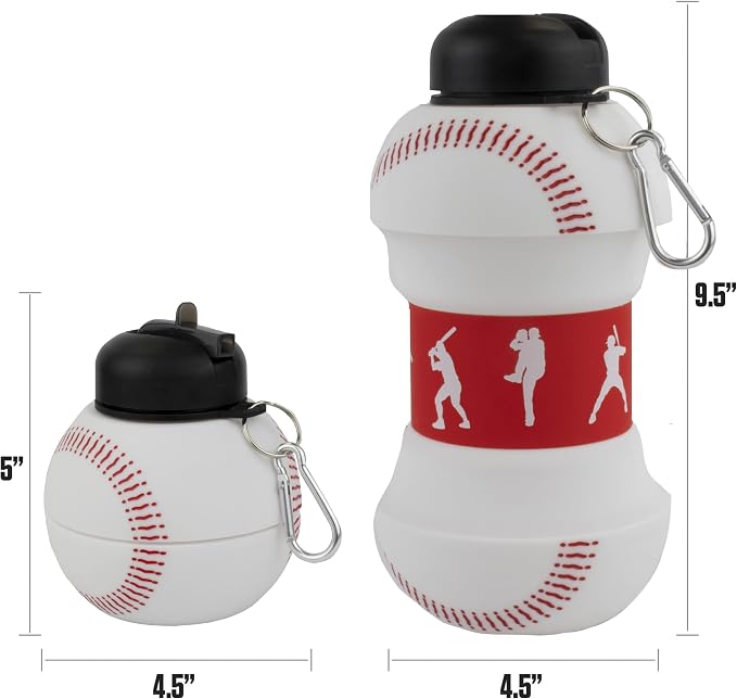 Maccabi Art Clip-On Collapsible 1 Liter, 34 oz. size BPA-Free Silicone Baseball - Image 2