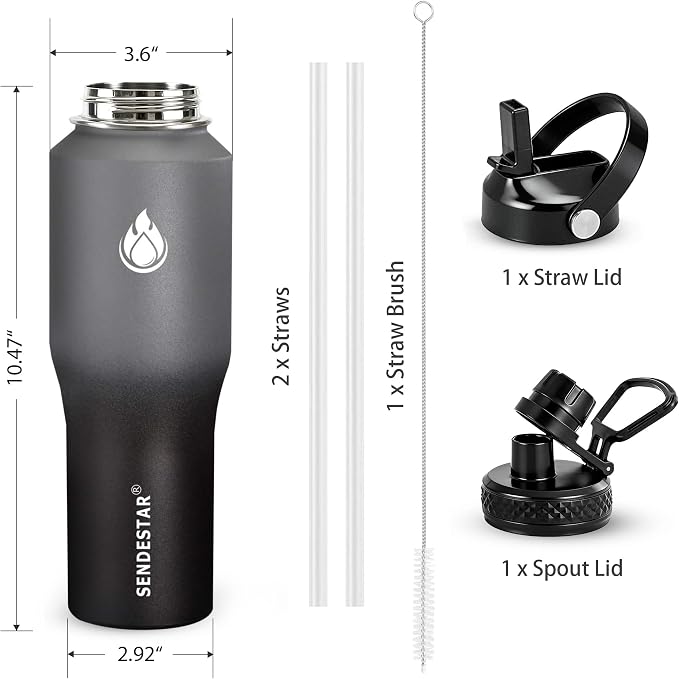 SENDESTAR Water Bottle 32oz, Wide Mouth Stainless Steel Vacuum Insulated Double - Image 4