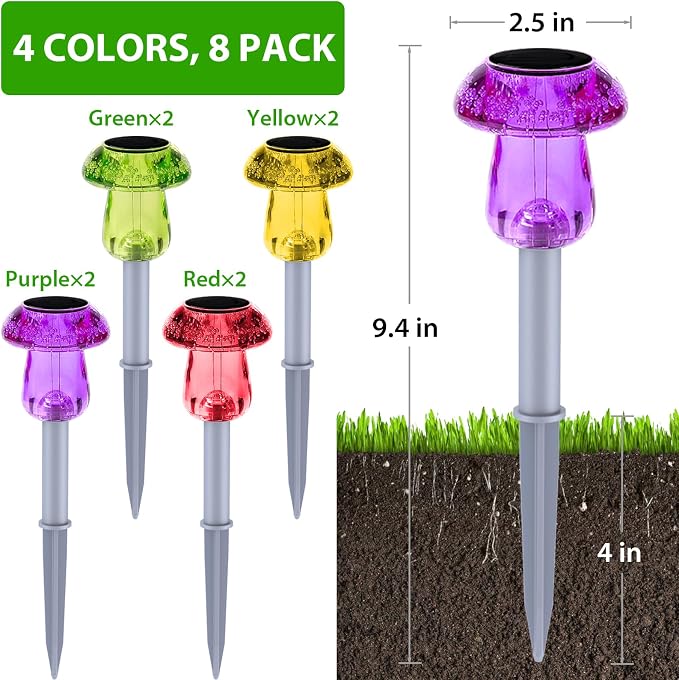Benany Solar Lights Outdoor, 8 Pack Mushroom Lights Outside Waterproof - Image 3