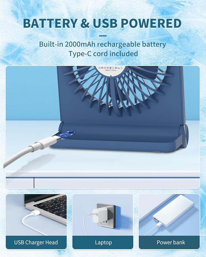 Small Desk Fan, Rechargeable USB Fan Battery Operated, Ultra Quiet, Strong Wind - Image 7