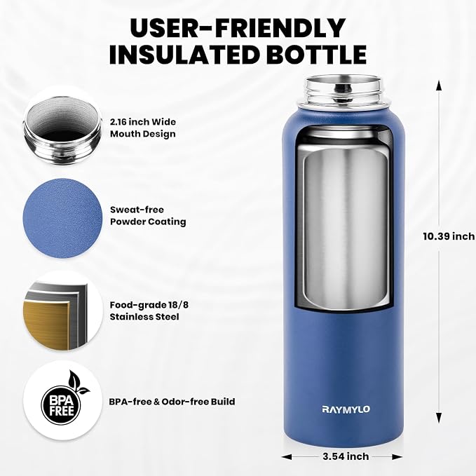 RAYMYLO Insulated Water Bottle 40 oz, Triple Wall Vacuum Stainless Steel - Image 5