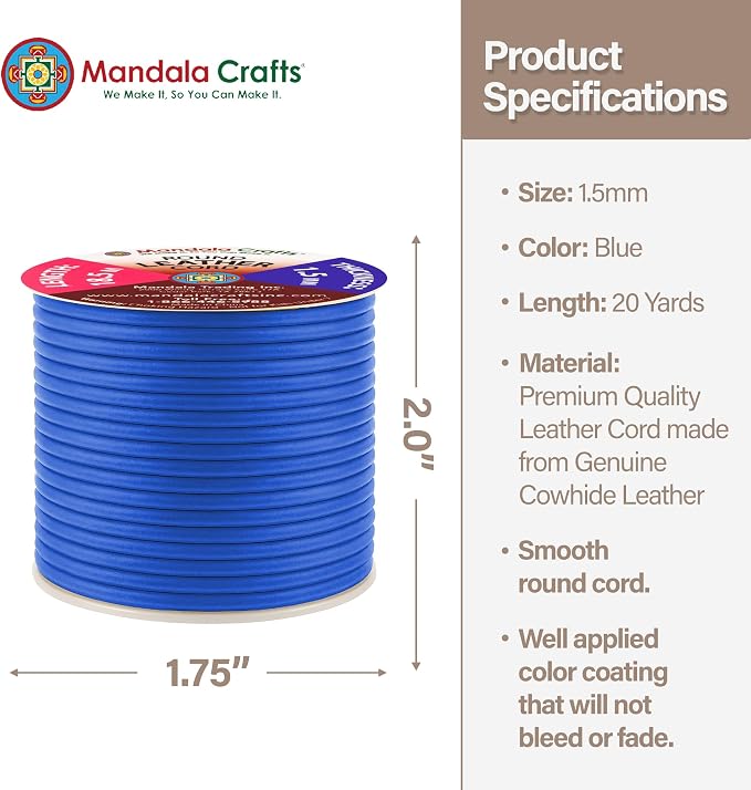 Mandala Crafts Round Genuine Blue Leather Cord - Image 4