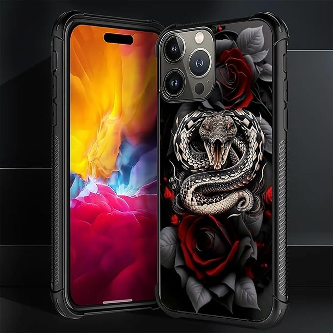 for iPhone 16 Pro Max Case, Entwined Rose Snake Pattern Graphic Design Girl Boy - Image 7